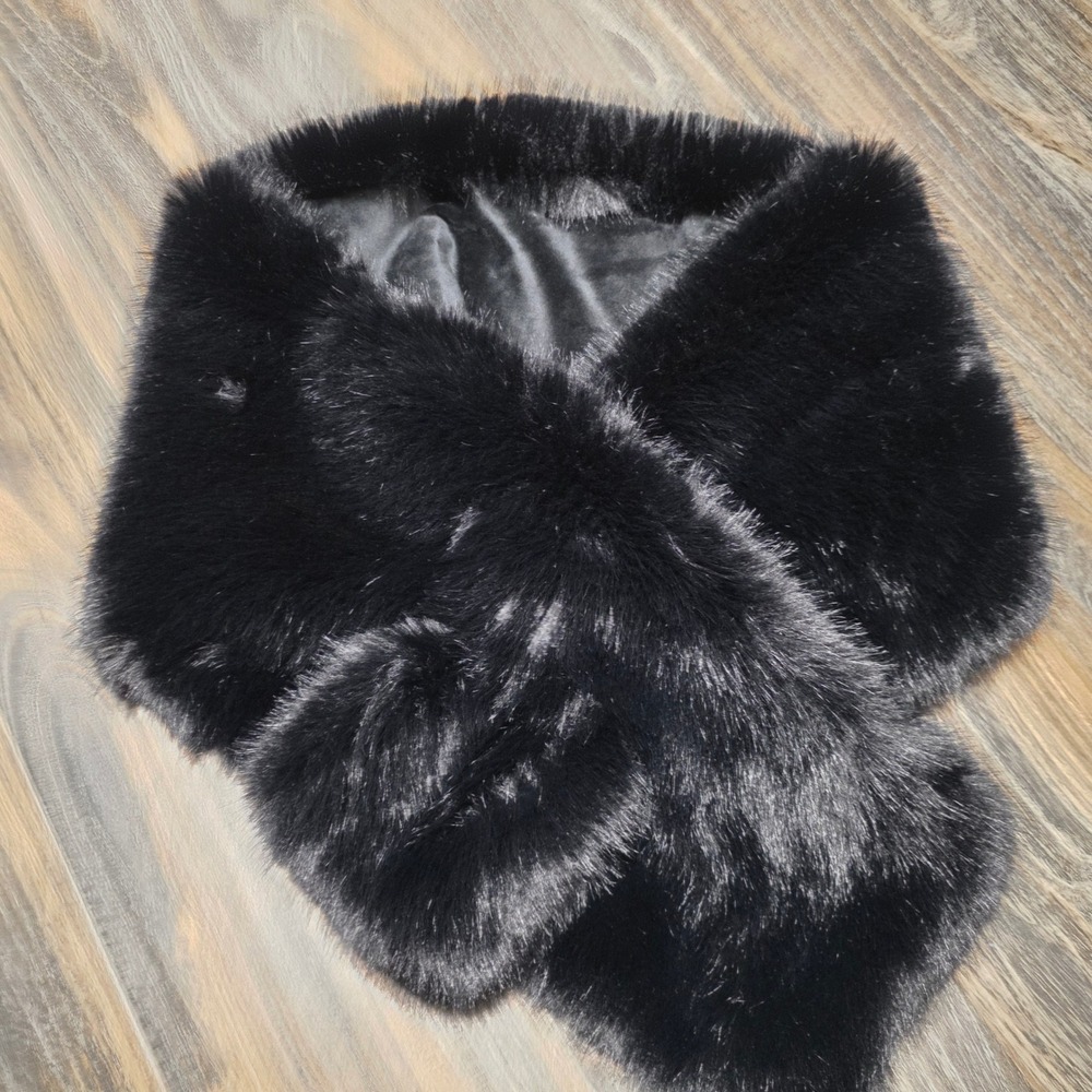 Tulip Bridal Black Faux Fur Wrap Stole Evening Shrug Small Formal Wedding